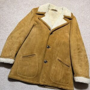 Men's Tan Shearling-Lined Suede Coat